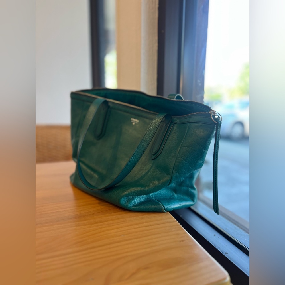 Fossil Sydney leather tote bag turquoise/teal pre owned - Picture 2 of 16